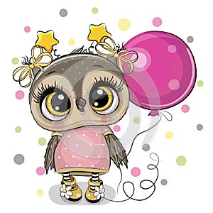 Cute Cartoon Owl with Balloon