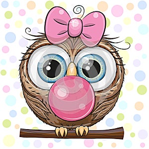 Cute Cartoon Owl with bubble gum