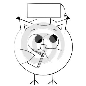 Cute cartoon Owl graduate. Draw illustration in black and white