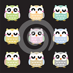 Cute cartoon owls set.