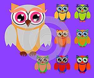 Cute cartoon owls set for baby showers, birthdays and invitation designs