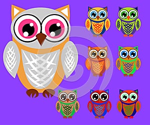 Cute cartoon owls set for baby showers, birthdays and invitation designs