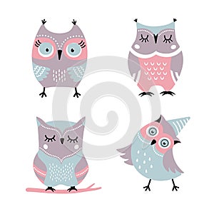 Cute cartoon owls vector set