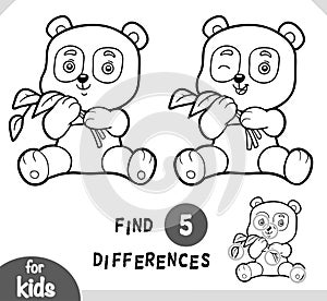 Cute cartoon panda animal, find differences educational game for kids