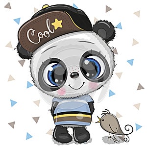 Cute Cartoon Panda in cap on a white background