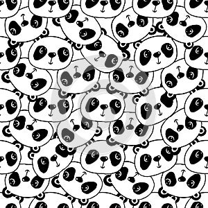 Cute Cartoon Panda Face Seamless Pattern vector