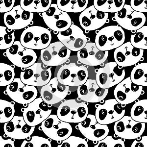 Cute Cartoon Panda Face Seamless Pattern vector