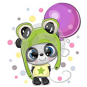 Cute Cartoon Panda in a frog hat with balloon