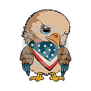 Cute cartoon patriotic eagle. Vector stock illustration.