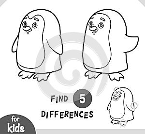 Cute cartoon penguin bird, find differences educational game for kids