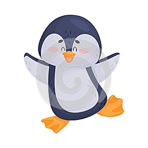 Cute Cartoon Penguin in Dancing Pose Isolated on White Background Vector Illustration