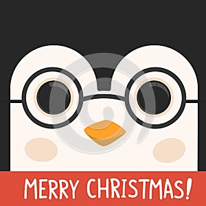 Cute cartoon penguin face with circle glasses.