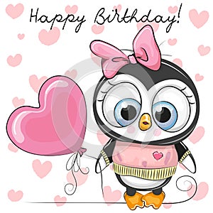 Cute Cartoon Penguin Girl with a balloon