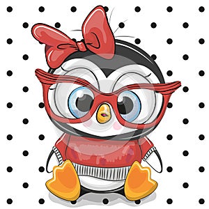 Cute Cartoon Penguin with red glasses photo