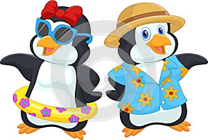 Cute cartoon penguin in summer holiday