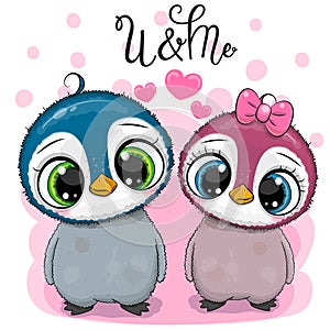 Cute Cartoon penguins on pink background