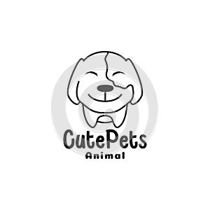 Cute cartoon pets dog line smile logo design vector graphic symbol icon illustration creative idea