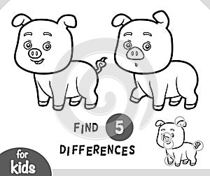 Cute cartoon Pig animal, Find differences educational game for children