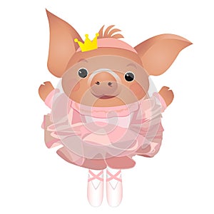Cute cartoon pig ballerina. Vector illustration.