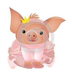 Cute cartoon pig ballerina. Vector illustration.