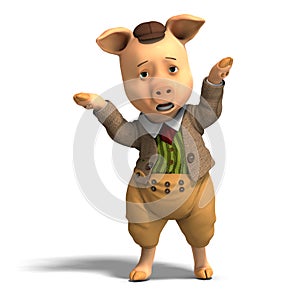 Cute cartoon pig with clothes