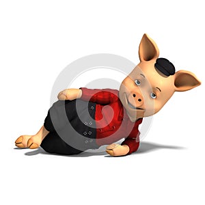 Cute cartoon pig with clothes