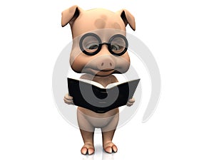 Cute cartoon pig holding a book.