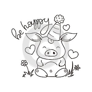 Cute cartoon pig in love. Symbol of New 2019 Year