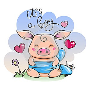 Cute cartoon pig in love. Symbol of New 2019 Year