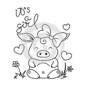 Cute cartoon pig in love. Symbol of New 2019 Year