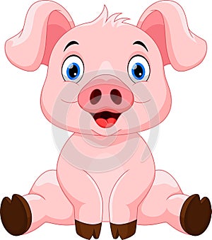 Cute cartoon pig sitting