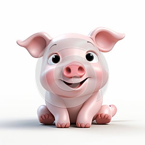 Colorful 3d Cartoon Pig Sitting On White Background photo