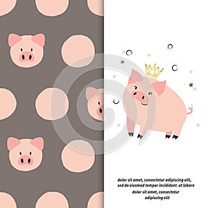 Cute cartoon pig vector illustration for kids.