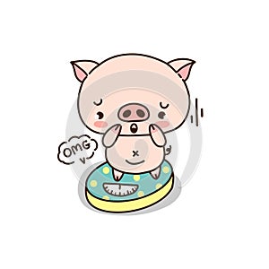 Cute cartoon pig weighed on the scales photo