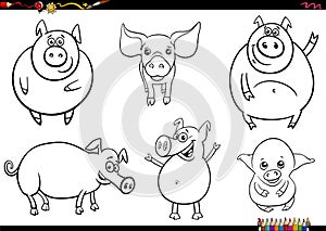 cute cartoon pigs farm animal characters set coloring page