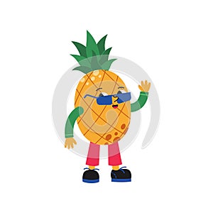 Cute cartoon pineapple illustration on a white background