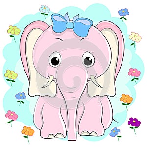 Cute cartoon pink elephant vector