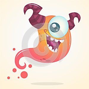 Cute cartoon pink ghost with two horns and one eye. Vector Halloween character