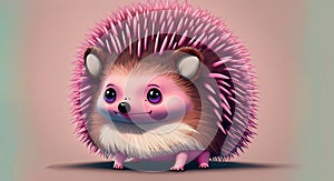 Cute Cartoon pink haired hedgehog Character, generative Ai