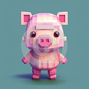 Cute Cartoon Pixel Pig: Organic Sculpting, Photobashing, And Mori Kei Style