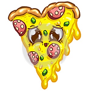 Cute Cartoon Pizza Slice Character With Cheesy Toppings in Vector Illustration