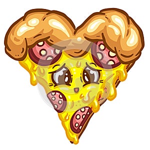 Cute Cartoon Pizza Slice Character With Cheesy Toppings in Vector Illustration