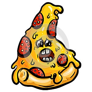 Cute Cartoon Pizza Slice Character With Cheesy Toppings in Vector Illustration