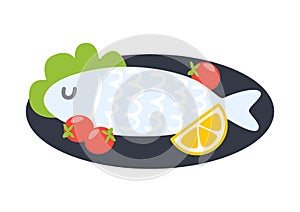 Cute cartoon plate with fish isolated on white