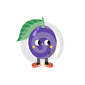 Cute cartoon plum illustration on a white background