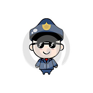 cute cartoon police with glasses vector design