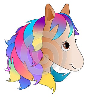 Cute Cartoon Pony Head with Colorful Mane