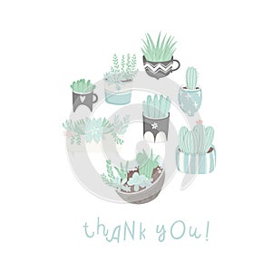 Cute cartoon postcards with succulents and cactuses photo