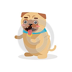 Cute cartoon pug dog champion winning gold medal vector Illustration