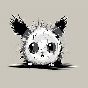 Cute Cartoon Puppy With Big Eyes And Claws - Unique Disintegrated Style